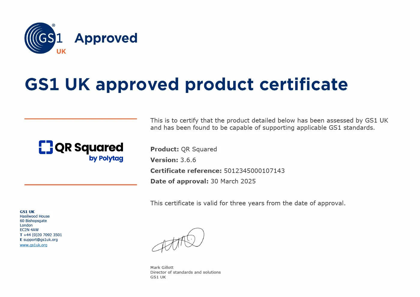 Certificado GS1 para QR Squared